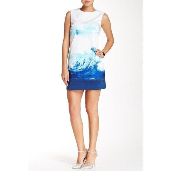 CYNTHIA STEFFE $228 Sleeveless Courtney Wave Printed Shift Dress Size 6 - Picture 1 of 6